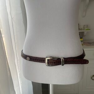 Brighton Braided Leather Belt Silver tone Buckle Western Brown size M